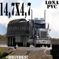 Lona: 14,7 x 4,7m de PVC Premium para Caminhão Carreta 3 Exiso Vinil Emborrachada Preto Fosco Anti-Chamas + 25 LonaFlex Gancho 25cm + 25 LonaFlex Gancho 50cm 1 ROW 0,75m