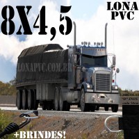 Lona 8,0 x 4,5m de PVC Premium para Caminhão Truck Vinil Vinilona Emborrachada Preto Fosco Anti-Chamas + 16 LonaFlex Gancho 25cm + 16 LonaFlex Gancho 50cm 1 ROW 0,75m