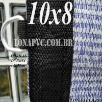 Lona: 10,0 x 8,0m Tela PEAD Premium Caminhão ExtraForte Prata/Azul  90% de Sombreamento com argolas "D" INOX a cada 50cm