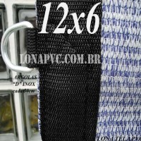 Lona: 12,0 x 6,0m Tela PEAD Premium Caminhão ExtraForte Prata/Azul 90% de Sombreamento com argolas "D" INOX a cada 50cm