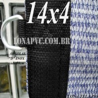 Lona: 14,0 x 4,0m Tela PEAD Premium Caminhão ExtraForte Prata/Azul 90% de Sombreamento com argolas "D" INOX a cada 50cm