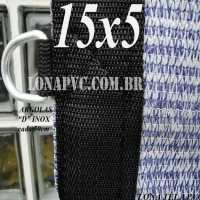 Lona: 15,0 x 5,0m Tela PEAD Premium Caminhão ExtraForte Prata/Azul 90% de Sombreamento com argolas "D" INOX a cada 50cm