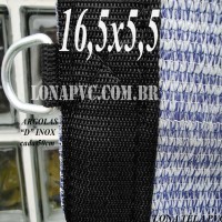 Lona: 16,5 x 5,5m Tela PEAD Premium Caminhão ExtraForte Prata/Azul 90% de Sombreamento com argolas "D" INOX a cada 50cm