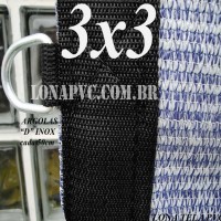 Lona 3,0 x 3,0m Tela PEAD Premium Caminhão ExtraForte Prata/Azul : 90% de Sombreamento com argolas "D" INOX a cada 50cm