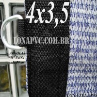 Lona 4,0 x 3,5m Tela PEAD Premium Caminhão ExtraForte Prata/Azul : 90% de Sombreamento com argolas "D" INOX a cada 50cm