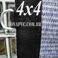 Lona 4,0 x 4,0m Tela PEAD Premium Caminhão ExtraForte Prata/Azul : 90% de Sombreamento com argolas "D" INOX a cada 50cm