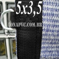 Lona 5,0 x 3,5m Tela PEAD Premium Caminhão ExtraForte Prata/Azul : 90% de Sombreamento com argolas "D" INOX a cada 50cm