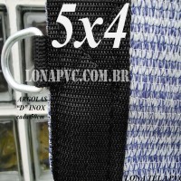 Lona 5,0 x 4,0m Tela PEAD Premium Caminhão ExtraForte Prata/Azul : 90% de Sombreamento com argolas "D" INOX a cada 50cm