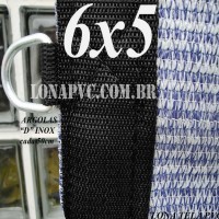 Lona 6,0 x 5,0m Tela PEAD Premium Caminhão ExtraForte Prata/Azul : 90% de Sombreamento com argolas "D" INOX a cada 50cm