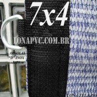 Lona 7,0 x 4,0m Tela PEAD Premium Caminhão ExtraForte Prata/Azul : com 90% de Sombreamento com argolas "D" INOX a cada 50cm