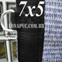 Lona 7,0 x 5,0m Tela PEAD Premium Caminhão ExtraForte Prata/Azul : 90% de Sombreamento com argolas "D" INOX a cada 50cm