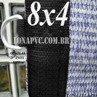 Lona 8,0 x 4,0m Tela PEAD Premium Caminhão ExtraForte Prata/Azul : 90% de Sombreamento com argolas "D" INOX a cada 50cm