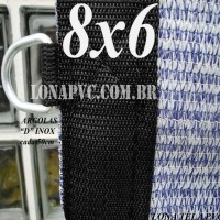 Lona 8,0 x 6,0m Tela PEAD Premium Caminhão ExtraForte Prata/Azul 90% de Sombreamento com argolas "D" INOX a cada 50cm