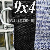 Lona 9,0 x 4,0m Tela PEAD Premium Caminhão ExtraForte Prata/Azul 90% de Sombreamento com argolas "D" INOX a cada 50cm