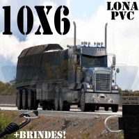 Lona: 10,0 x 6,0m de PVC Premium para Caminhão Truck Bitrem Vinil Emborrachada Preto Fosco Anti-Chamas + 22 LonaFlex Gancho 25cm + 22 LonaFlex Gancho 50cm
