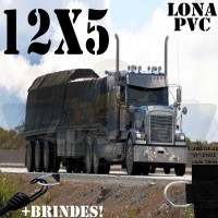 Lona: 12,0 x 5,0m de PVC Premium para Caminhão Carreta 2 Eixos Vinil Emborrachada Preto Fosco Anti-Chamas + 21 LonaFlex Gancho 25cm + 21 LonaFlex Gancho 50cm