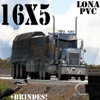 Lona: 16,0 x 5,0m de PVC Premium para Caminhão Carreta Vinil Emborrachada Premium Preto Fosco Anti-Chamas + 26 LonaFlex Gancho 25cm + 26 LonaFlex Gancho 50cm