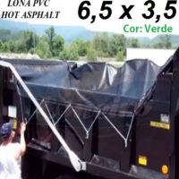 Lona 6,5 x 3,5m de PVC Verde Hot Asphalt CBUQ Resiste a +200°C para Caminhão Vinil Anti-Chamas + 20 Extensores 40cm