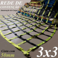 Cinta 50mm Rede Contenção 3 x 3 Metros Malha Poliéster 25x25cm Capacidade 15 TON Amarração Proteção Carga Rodoviária Caminhão Utilitários